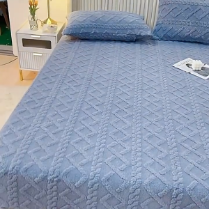Korean Velvet Bedsheet Breathable Comfortable Bed Sheet Double Size No Lukot Bedsheet Queen Size Bed Sheet