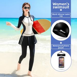XTEP | Color Block Conservative Slimming Split Belly Coverage Swimwear