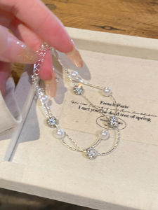Double Layer Flash Ball Pearl Bracelet Womens Elegant Fashion Jewelry Best Friend Hand Chain Alloy Plated Silver Gold