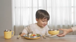 [Viida] Toddler Mealtime Starter / Travel Feeding Set - Joy Silicone Baby Bib + Small Spoon & Fork BPA Free
