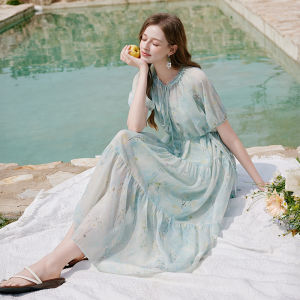 XIANGYING | Floral Print Slim Fit Summer Casual Dress Mid-Length
