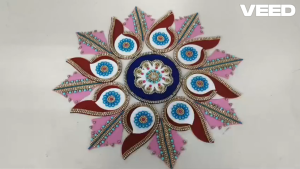 Acrylic Beaded Rangoli Floor Decoration 25-Piece Set | Traditional Festive Decor for Diwali Pooja Weddings & Home Entrance (1 Set | Size - 12 inch)