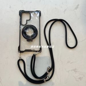 Magnetic Absorption Phone Case with Lanyard Full Lens Protection for Samsung S24ULTRA S23+Plus New Model Transparent Couple Design Simple Style