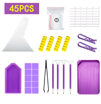 DIY Purple Diamond Painting Accessories 5D Diamond Painting Cross Stitch Embroidery Pen Tools Tweezers Funnel Tray Set