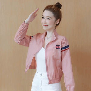 Color Block Lightweight Summer Womens Sun Protection Clothing UV Protection Fashionable Short Coat Zipper Closure Long Sleeve