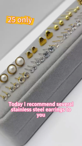 Stainless Steel earrings stone bilog square  heart pearl zircon stud earrings simple earrings