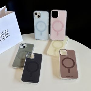 Simple Macaron Solid Color Matte Texture Wireless Charge Magnetic Phone Cover Case for iPhone 13 14 15 16 17 Pro Max