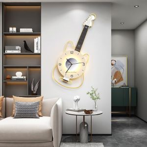 💥Dream Best🔥 Musical Art Wall Clock | Guitar Shaped Silent Decor for Living Room & Music Room | Creative Vintage Focal Point for Home Bar and Cafe