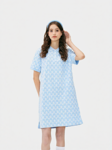 Linear Print POLO Neck Summer Dress