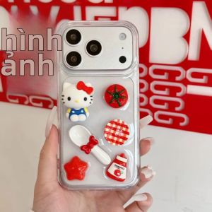 Sanrio | Ốp Điện Thoại iPhone Hello Kitty Hình Cà Chua 3D Hoạt Hình Dễ Thương Chống Sốc Trong Suốt Mềm Mại Có Đèn Chống Vân Tay & Chống Xước