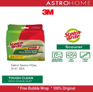 Scotch Brite 3M - Sabut Spons Hijau Cuci Piring Sponge Ecopack ID 30 P3 Isi 3 Pcs