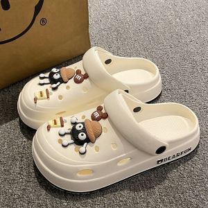 Cute Coal Ball Hole Shoes Womens Summer Outdoor Sandals Mens Thick Bottom Head Cover Half Slippers Couples Beach Slippers