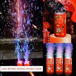 Loa bắ bon bóng pháo hoa bắn cao 3M máy bắ bon bóng pháo hoa 12 lỗ có nhạc có đèn LED cực sáng đón Tết 2023 (Tặng Kèm Xà Phòng)