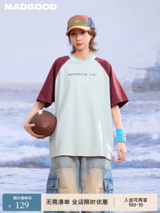 Madgood Antibacterial Japanese Style Shoulder Insert T-Shirt Couple Lightweight Sporty Hsu Line Contrast Color Double Weave Cotton Polyester Blend Summer Tee