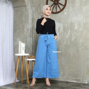 Kulot Mozza Jeans Pinggang Full Karet | Kulot Jeans Warna Hitam Putih Cream Muat BB 100 Kg
