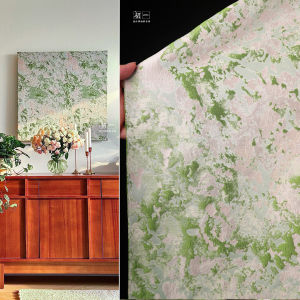 Textured Gradient Floral Embroidery Fabric for DIY Clothing Design: Artistic Retro Style Spring Green Splattered Texture