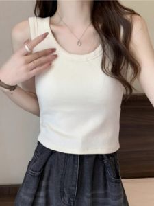 เสื้อกั๊กสายเดี่ยวสีขาวสำหรับผู้หญิง เสื้อชั้นในแขนกุด สายกว้าง ไม่มีแขน ทรงสั้น เสื้อชั้นในสำหรับใส่ด้านนอก