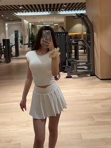 Yoga Short Skirt Women Anti-Shine Running Fitness Sports Breathable High Waist Pleated Skirt