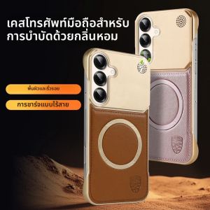 สําหรับMagsafeแม่เหล็กหรูหราสีทึบหนังน้ํามันหอมระเหยสําหรับSamsung S25 Ultra S23 S22 S24 Ultra Plusปกหลัง