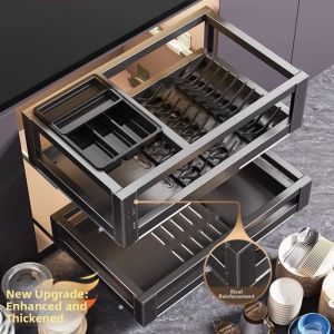 Stainless Steel Double Layer Drawer Organizer for Dishes
