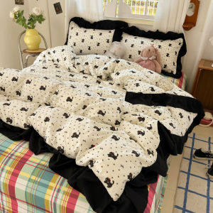 Hebe Style French Lace Rose Sugar Bedding Set Dormitory Version Four-Piece Set Student Three-Piece Set Bed Skirt Duvet Cover