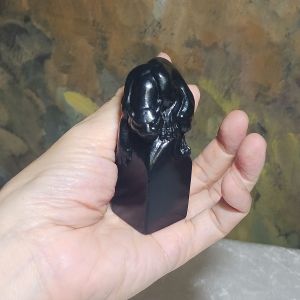 Premium Nephrite deep ink green 3 dimensional Mighty Tiger seal handheld home decor (with certificate)