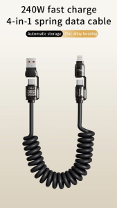 4 in 1 240W Spring USB Type C Lightning Data Cable Fast Charging Tablet Laptop Phone Expansion Charging  for iPhone Samsung Huawei 66W 27W 22W