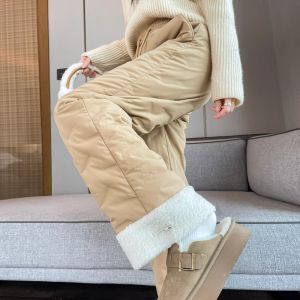 Thickened Straight Leg down Trousers Womens Outdoor Wear Winter Fashion Anti-Cold Warm Cotton Trousers High Waist Long Pants Polyester Fiber