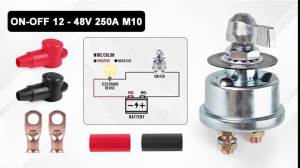 Battery Circuit Breaker For Boat Car Camper Truck 12-48V High Current Battery Power Cut Isolator Kill Switch Kit 250A Stud M10