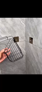 1pc Black or white home Bathroom wall mounted iron bracket with hook multifunctional hollow storage rack Not easy to rust