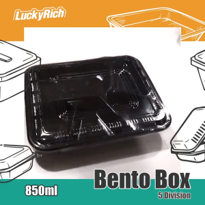 LuckyRich - Bento Box 850ml 5div 50pcs Plastic Food Container with lid cover
