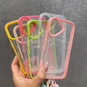 เคสโทรศัพท์โปร่งใสกันกระแทกช่องใส่การ์ดสำหรับ17Air นิ่มพร้อมสายคล้องสายรัดข้อมือนิ่มสำหรับ iPhone 17 16E 16 15 14 Plus 13 12 11 Pro Max X XR XS