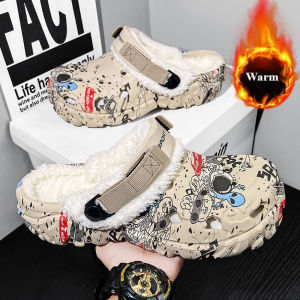 Mens Winter Warm Slippers Soft Indoor Women Slippers Summer Removable Sandals Men Non Slip Plush Fur Clogs Big Size Slippers 47