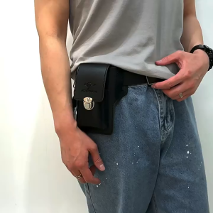 Tas Pinggang Ponsel Pria Model Baru 2025 untuk Lokasi Konstruksi Casing Kulit Muat Rokok & Kunci Desain Lingkaran Sabuk Khusus.