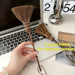 1pc Natural Mini Broom Portable Desktop Cleaning Tool for Keyboard and Crevice Dust Removal Office Desktop Accessory-Office