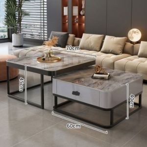 MAIYUQI | Modern Minimalist Small Apartment Living Room Square Rock Plate Glass Coffee Table
