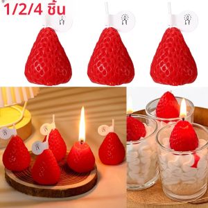 1/2/4/8Pcs สตรอเบอร์รี่รูปร่างเทียนน้ํามันหอมระเหยเทียนหอมเทียนทําด้วยมือสําหรับงานแต่งงานวันเกิดของขวัญปีใหม่ตกแต่งบ้าน