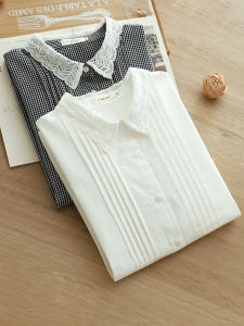 เสื้อเชิ้ตแขนสั้นผู้หญิงสไตล์ฝรั่งเศส ผ้าฝ้ายแท้ เสื้อเชิ้ตคอปกปักลายดอกไม้ ทรงหลวม สไตล์ฤดูร้อน 2024