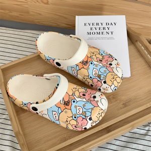 Womens Summer New Fun Cartoon Graffiti Anti-slip Anti-odor Outdoor Wearable Slip-resistant Clog Shoes Comfortable Flat Heels