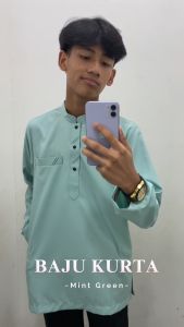 NEW Kurta Raya Brand Sempurna Warna Mint Green Modern Slim Fit Cotton Sedondon Series Baju Raya - D012K