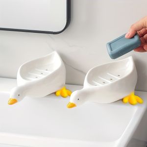 Duck Soap Dish - Cute Self Draining Soap Holder with Tray Bathroom Decor Organizer for Sink Countertop | Novelty Gift Idea