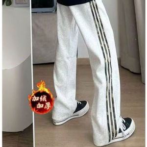 Heavyweight American High Street Three-Stripes Fleece Lined Casual Sports Pants for Men And Women Trendy Autumn Winter Long Trousers