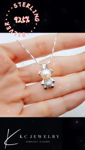 KC Jewelry S925 Silver - White Gold Plated Pearl Little Bear Pendant