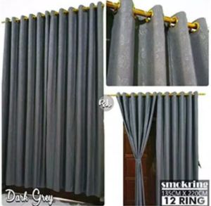 GORDEN JENDELA PINTU GORDEN SEMOKRING RING 12 UKURAN 135CMx220CM GORDEN POLOS ABU-ABU GREY
