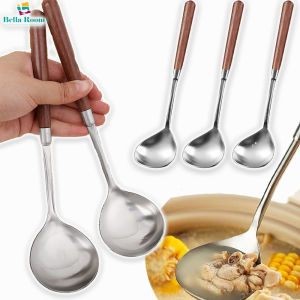 Thép không gỉ cán bằng gỗ muỗng nhiều mục đích tay cầm dài khuấy Thìa tráng miệng Muông ăn sup phụ kiện nhà bếp tiện ích