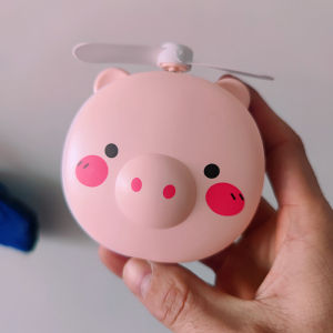 Portable Mini Pig Beauty Mirror with Light And Rechargeable Fan Compact Makeup Mirror for Teen Girls Cartoon USB Fan