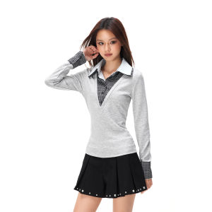 Apea | Vintage American Style Layered Double Shirt Collar Knitted Sweater