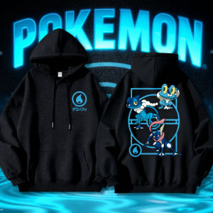 Bandai | 2025 Autumn/Winter Pokemon Animation Brand 100% Cotton Greninja Printed Hoodie Mens/childrens Harajuku Casual Loose Keep Warm