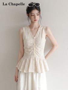 La Chapelle | French Style V-Neck Lace-Up Sleeveless Blouse