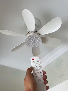 LED Ceiling Fan Light 2 In 1 Crystal Fan Lamp 40W E27 6 Blades Silent Ceiling Fan 3 Speed Remote Control Bedroom Living Room Home